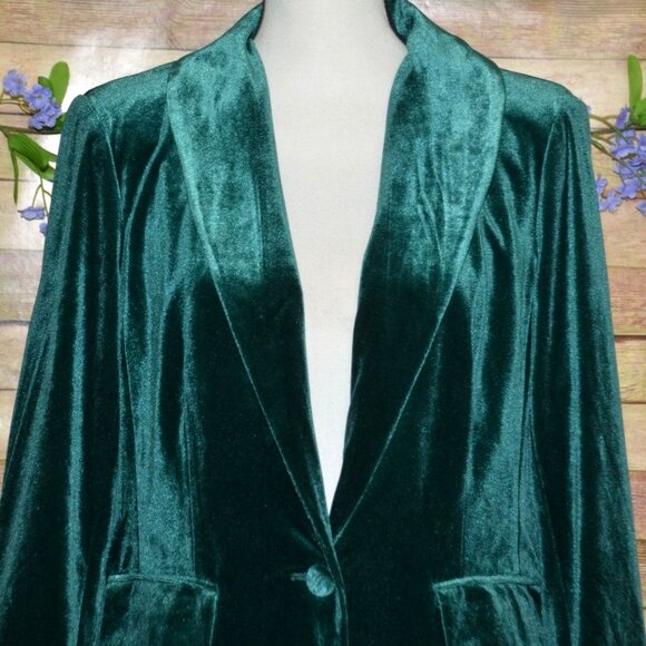 Cato Womens Holiday Green Velvet One Button Blazer Size S Pockets Christmas - Picture 2 of 10